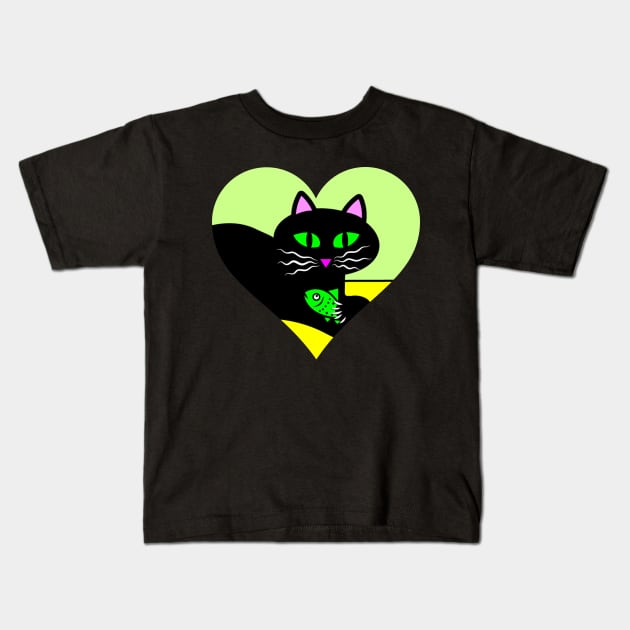 Black Cat Valentine Kids T-Shirt by Designs by Connie